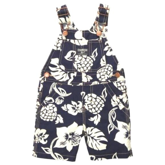 Oshkosh B'gosh Shortalls Tropical Print on Navy - Picture 1 of 5